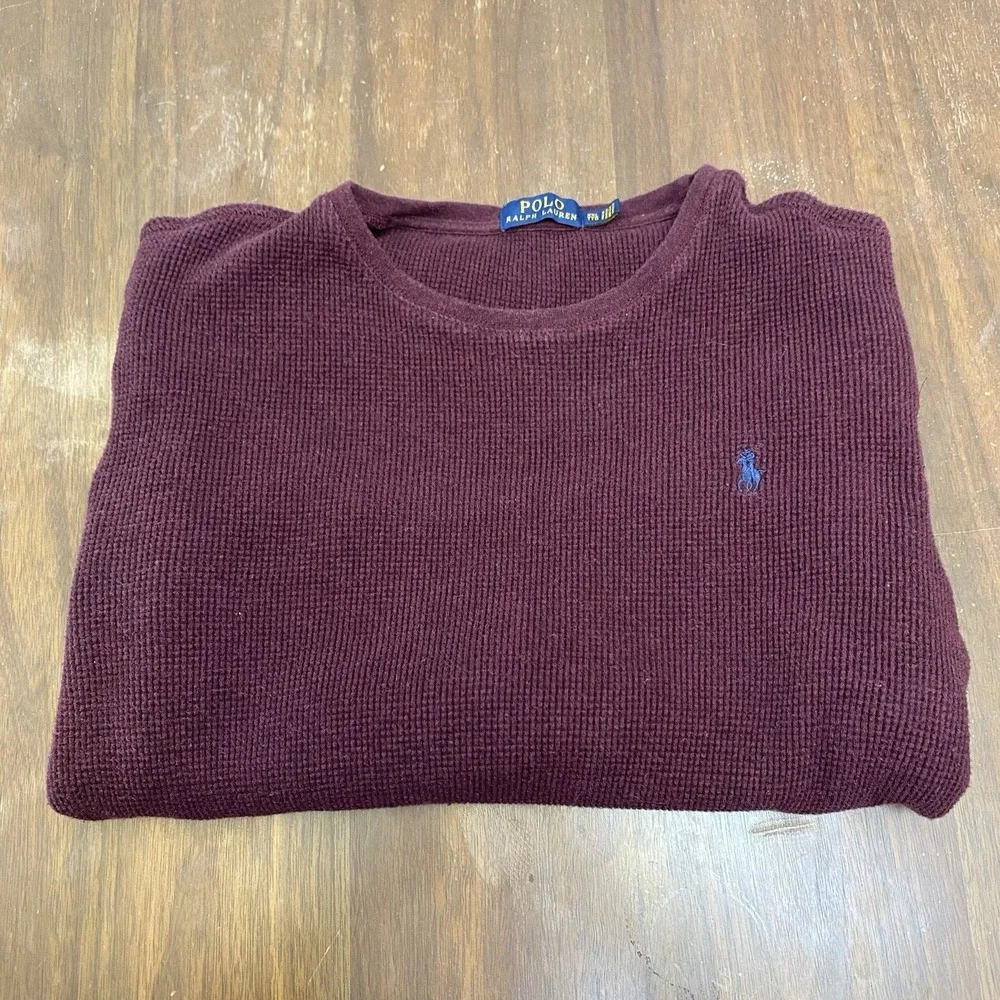 Polo Ralph Lauren Sweater Mens 2XL Burgundy Waffle Knit Crewneck Pullover Pony